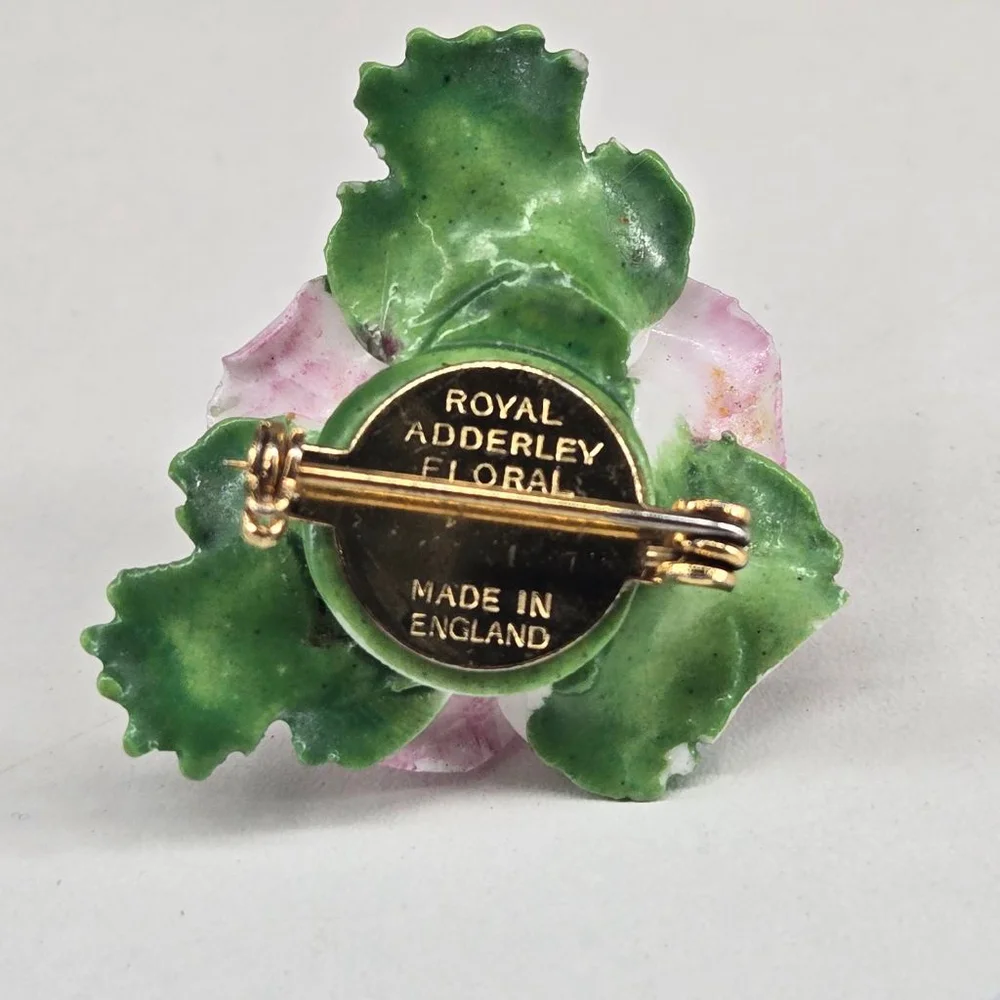 Vintage Royal Adderley Women's Brooch England China Pink Rose Floral Pin